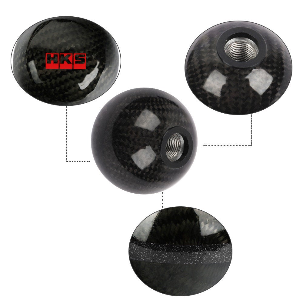 Brand New HKS Universal Real Carbon Fiber Ball Manual MT Gear Shift Shifter Knob W/Black Stripe