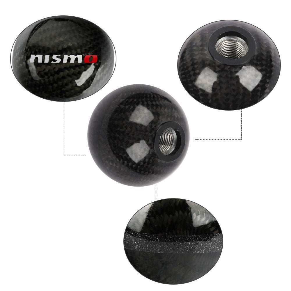 Brand New Nismo Universal Real Carbon Fiber Ball Manual MT Gear Shift Shifter Knob W/Black Stripe