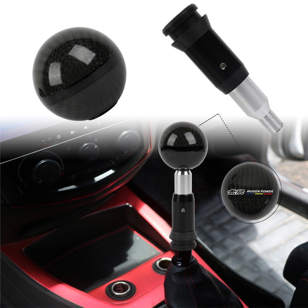 Brand New Mugen Automatic Car Gear Shift Knob Round Ball Shape Black Real Carbon Fiber