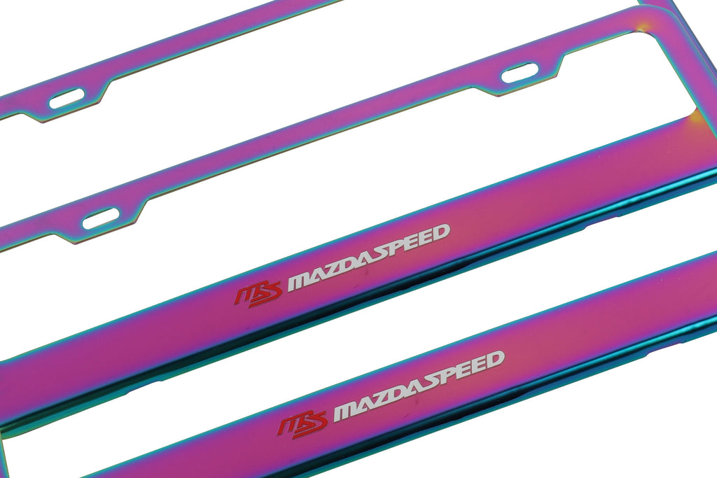 Brand New 2PCS Mazdaspeed Neo Chrome Stainless Steel License Plate Frame W/ Screw Caps
