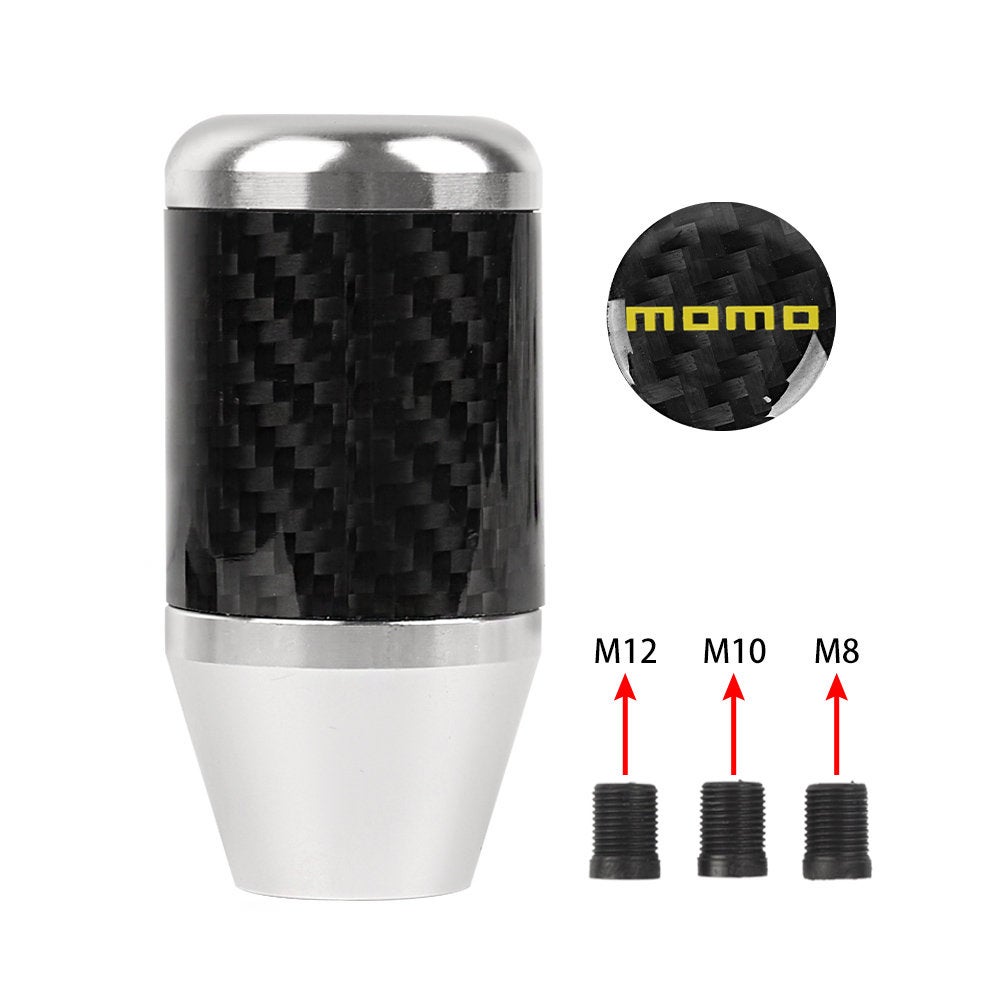 Brand New Universal Momo Silver Real Carbon Fiber Racing Gear Stick Shift Knob For MT Manual M12 M10 M8