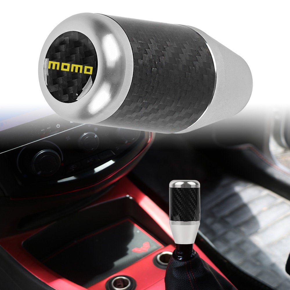 Brand New Universal Momo Silver Real Carbon Fiber Racing Gear Stick Shift Knob For MT Manual M12 M10 M8