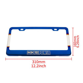 Brand New 2PCS HKS POWER Burnt Blue Stainless Steel Metal License Plate Frame W/ Screw Caps