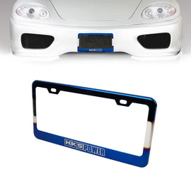 Brand New 1PCS HKS POWER Burnt Blue Stainless Steel Metal License Plate Frame W/ Screw Caps