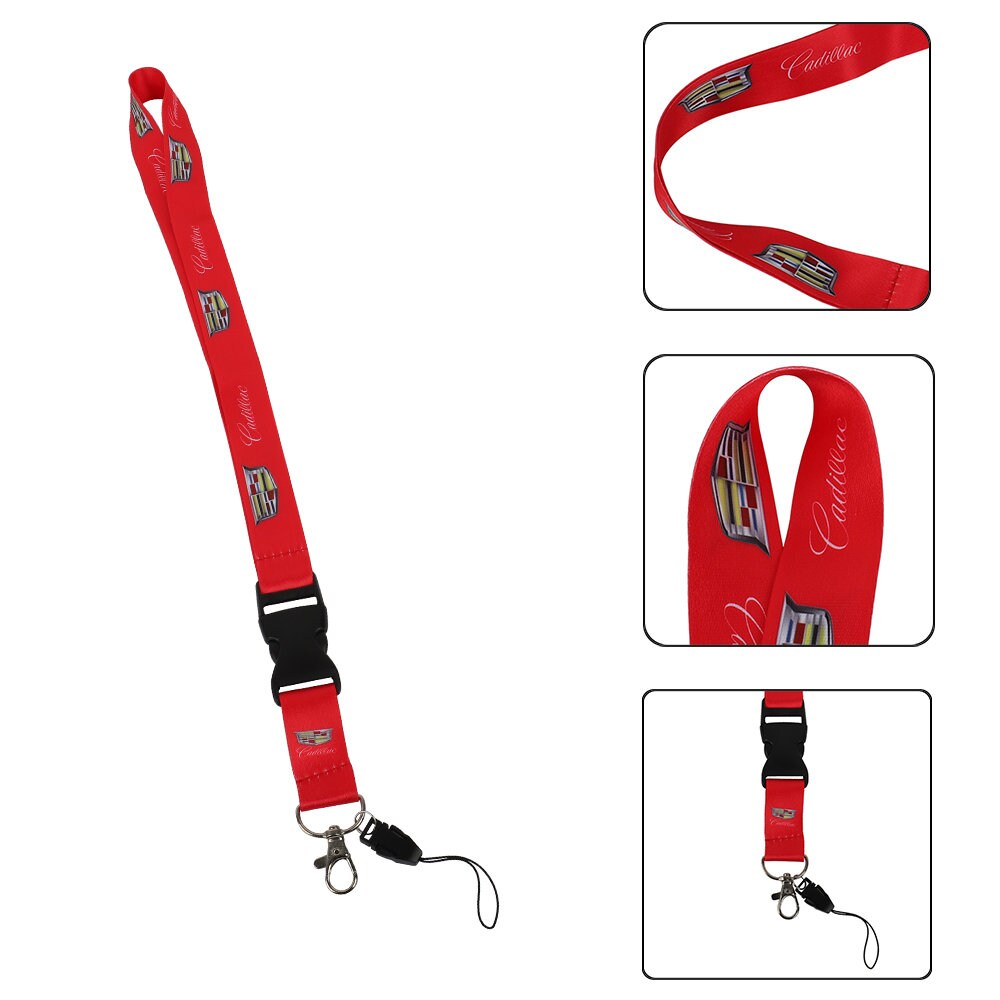 Brand New Jdm Cadillac Racing Red Double Sided Printed NYLON Lanyard Neck Strap KeyChain Quick Release
