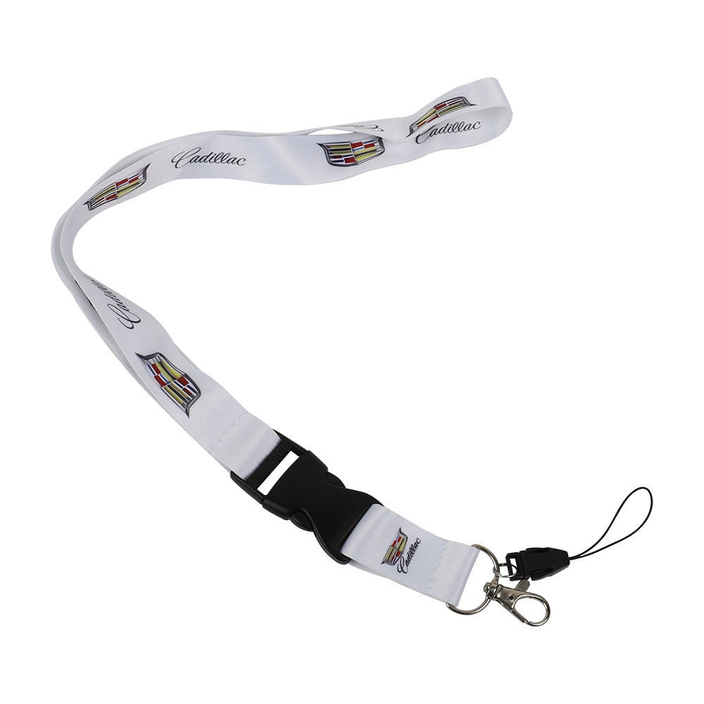 Brand New Jdm Cadillac Racing White Double Sided Printed NYLON Lanyard Neck Strap KeyChain Quick Release