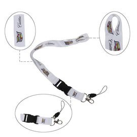 Brand New Jdm Cadillac Racing White Double Sided Printed NYLON Lanyard Neck Strap KeyChain Quick Release