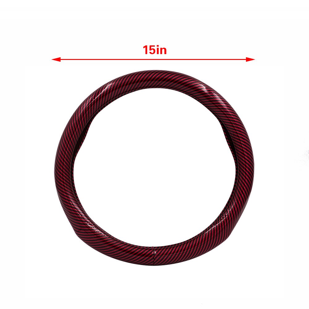 Brand New Red Carbon Fiber PU Leather Car Steering Wheel Cover Protector 15"