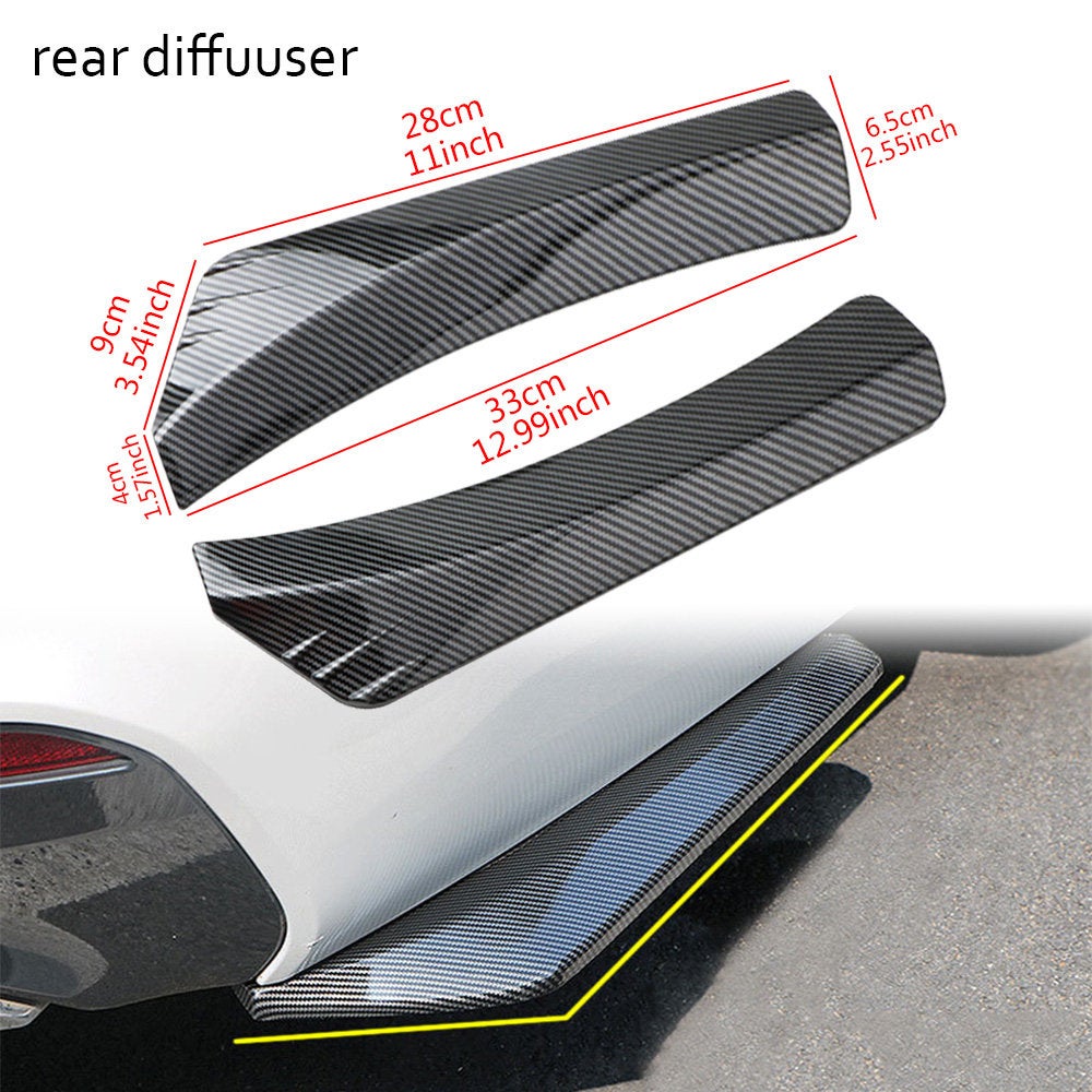 Brand New 2PCS V5 Carbon Fiber Look Car Rear Lower Bumper Lip Diffuser Splitter Canard Protector
