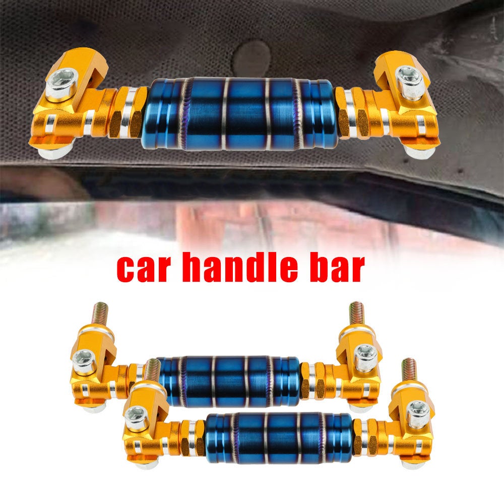 Brand New 2PCS Universal V2 JDM Titanium Blue / Gold Car Aluminum Roll Bar Grab Support Car Interior Grip Roof Handle