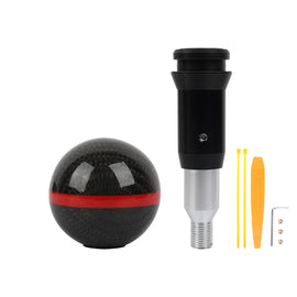 Brand New Universal Real Carbon Fiber Ball Automatic AT Gear Shift Shifter Knob W/Red Stripe