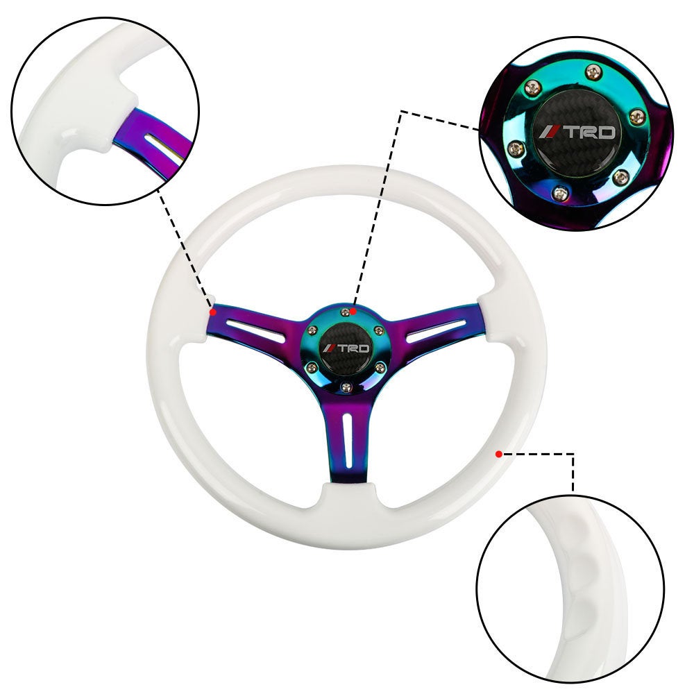 Brand New 350mm 14" Universal JDM TRD Deep Dish ABS Racing Steering Wheel Neo-Chrome Spoke