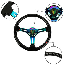 Load image into Gallery viewer, Brand New 350mm 14&quot; Universal JDM Beginner Leaf Black Deep Dish ABS Racing Steering Wheel Neo-Chrome Spoke