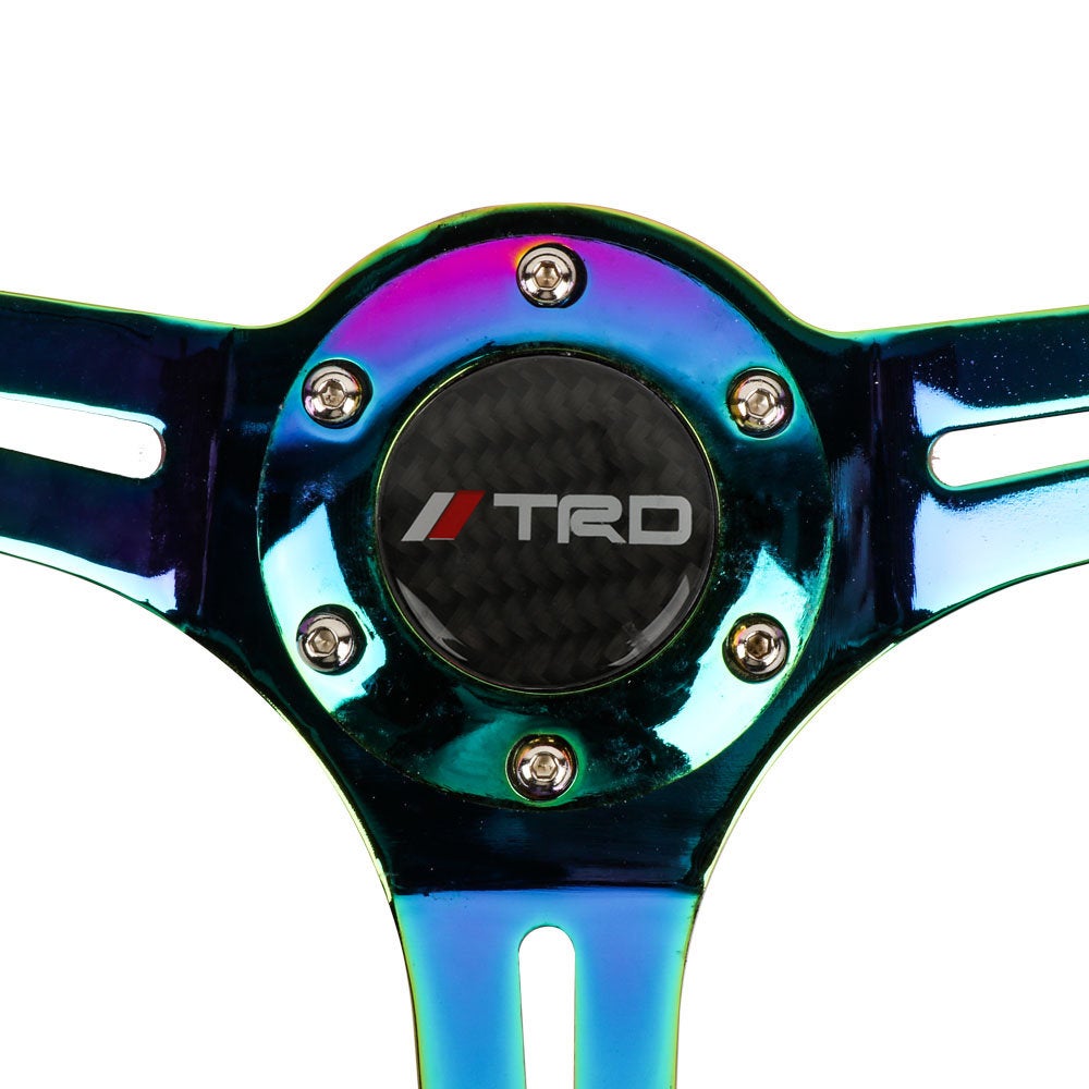 Brand New 350mm 14" Universal JDM TRD Black Deep Dish ABS Racing Steering Wheel Neo-Chrome Spoke