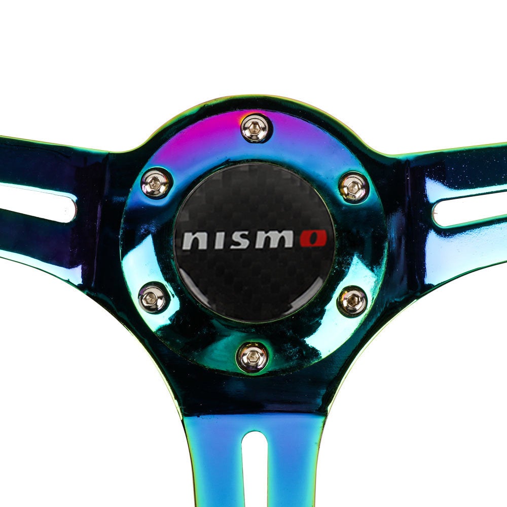 Brand New 350mm 14" Universal JDM Nismo Green Deep Dish ABS Racing Steering Wheel Neo-Chrome Spoke