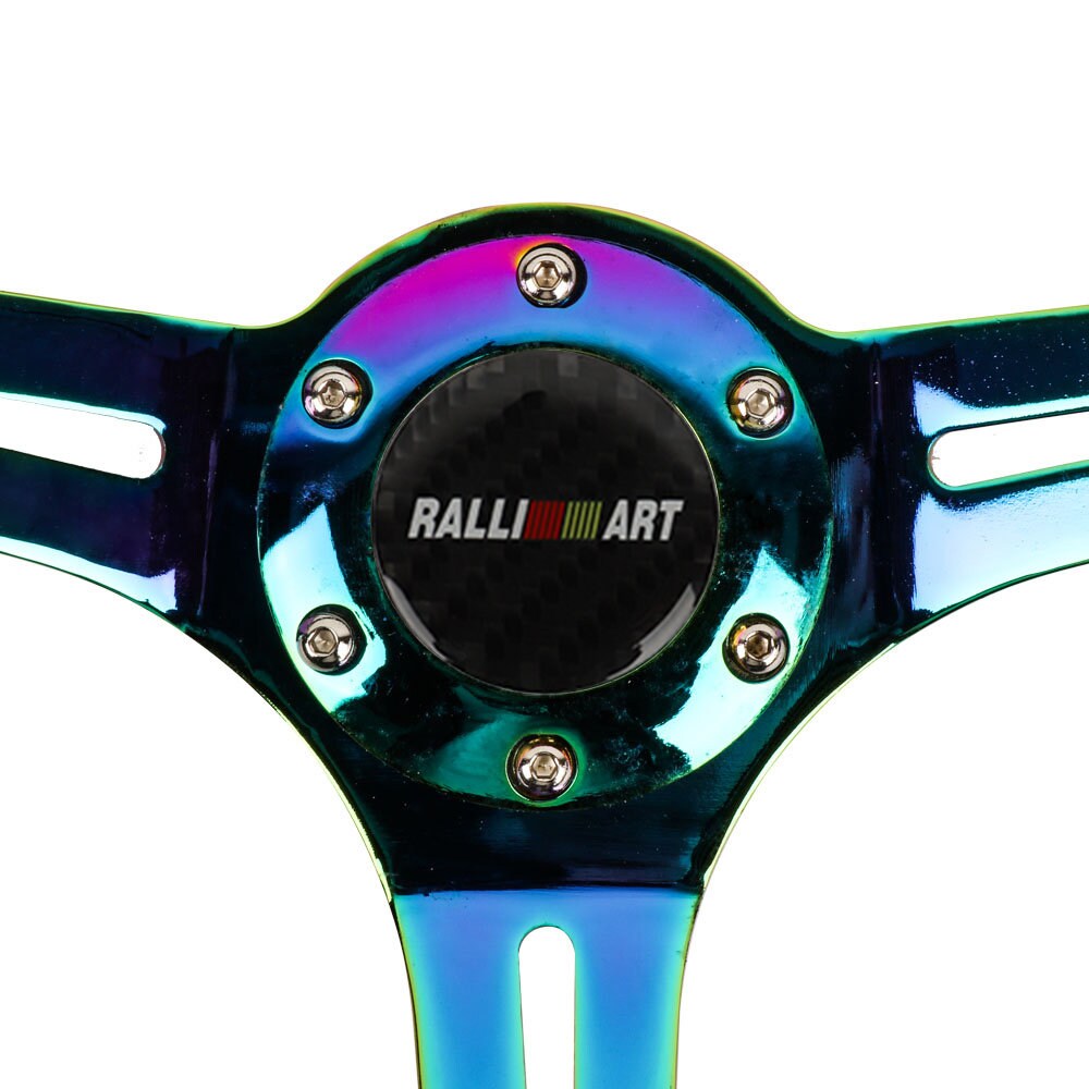 Brand New 350mm 14" Universal JDM Ralliart Green Deep Dish ABS Racing Steering Wheel Neo-Chrome Spoke