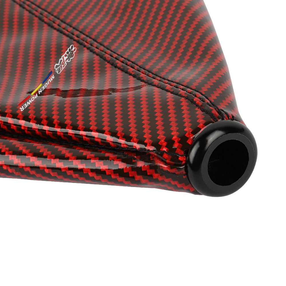 Brand New Universal Mugen Carbon Fiber Red Leather PVC Style Black Stitch Leather Gear Manual Shifter Shift Knob Boot