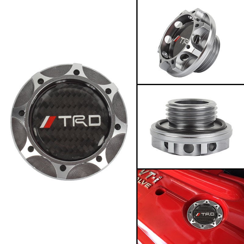 Brand New Toyota TRD Real Carbon Fiber Sticker ALUMNIUM Gunmetal Billet Engine Oil FILLER Cap