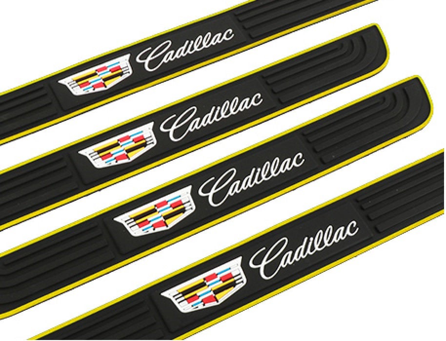 Brand New 4PCS Universal Cadillac Yellow Rubber Car Door Scuff Sill Cover Panel Step Protector
