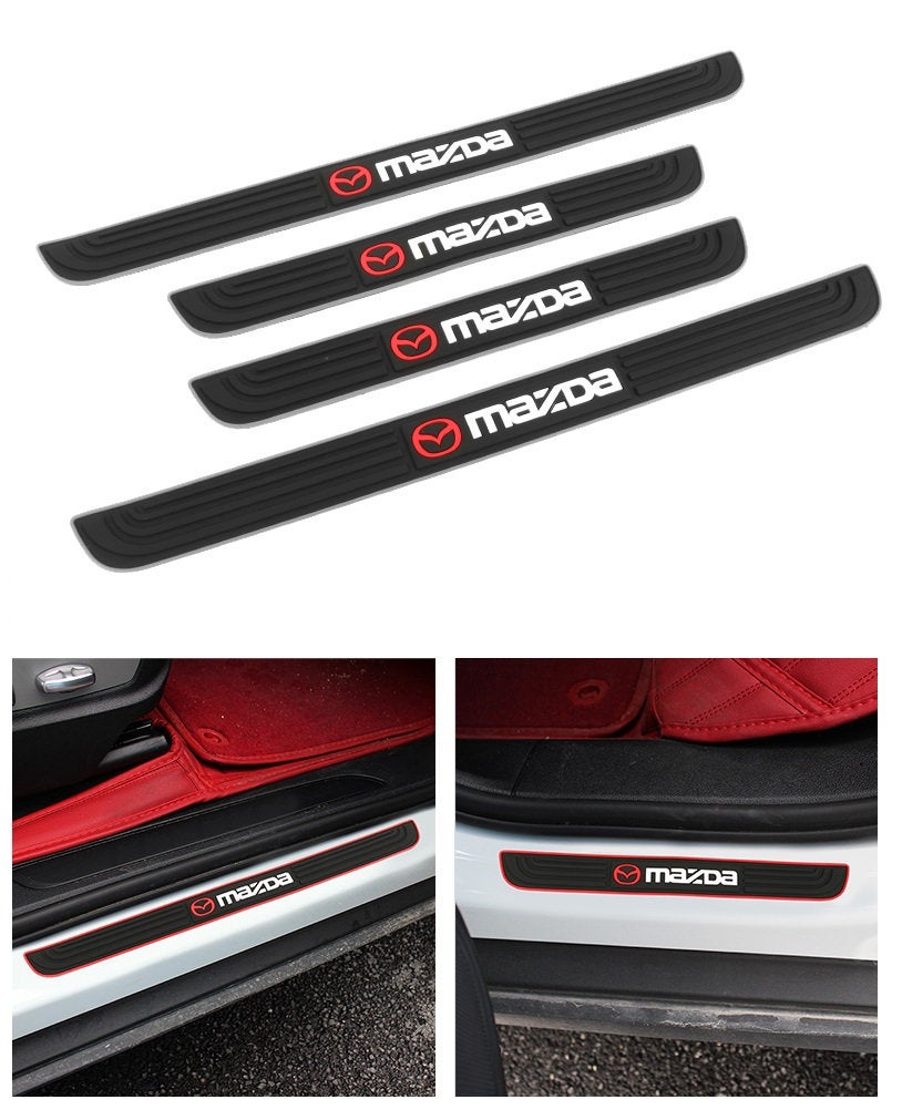 Brand New 4PCS Universal Mazda Silver Rubber Car Door Scuff Sill Cover Panel Step Protector