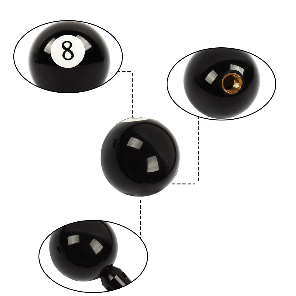 Brand New Universal #8 Billiard Ball Round Shift Knob+ Silver Adapter For Non Threaded Shifters M12x1.25