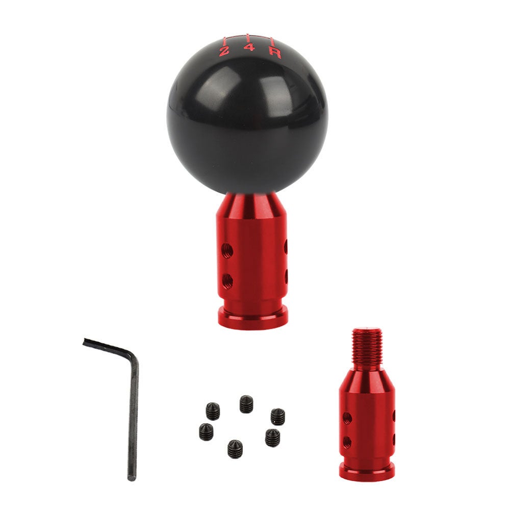 Brand New Universal 5 Speed Fuckin' Fast Round Black Ball Gear Shift Knob Lever + Red Adapter For Non Threaded Shifters M12x1.25