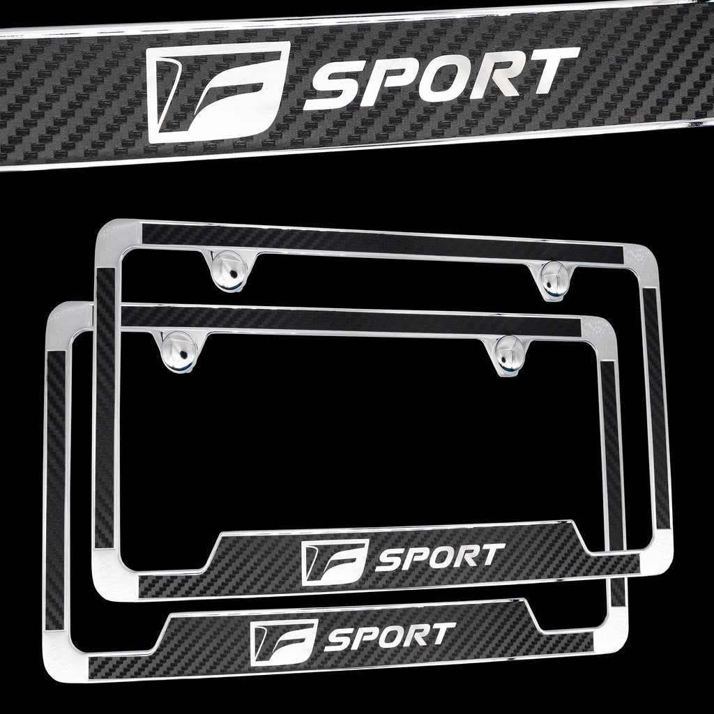 Brand New 2PCS Official Licensed Product Lexus F-Sport Carbon Fiber Stainless Steel License Plate Frame