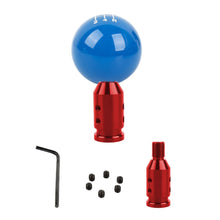 Load image into Gallery viewer, Brand New Universal 5 Speed Fuckin&#39; Fast Round Blue Ball Gear Shift Knob Lever + Red Adapter For Non Threaded Shifters M12x1.25