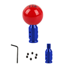 Load image into Gallery viewer, Brand New Universal 6 Speed Fuckin&#39; Fast Round Red Ball Gear Shift Knob Lever + Blue Adapter For Non Threaded Shifters M12x1.25