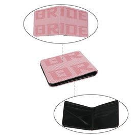 Brand New JDM Bride Pink Custom Stitched Racing Fabric Bifold Wallet Leather Gradate Men