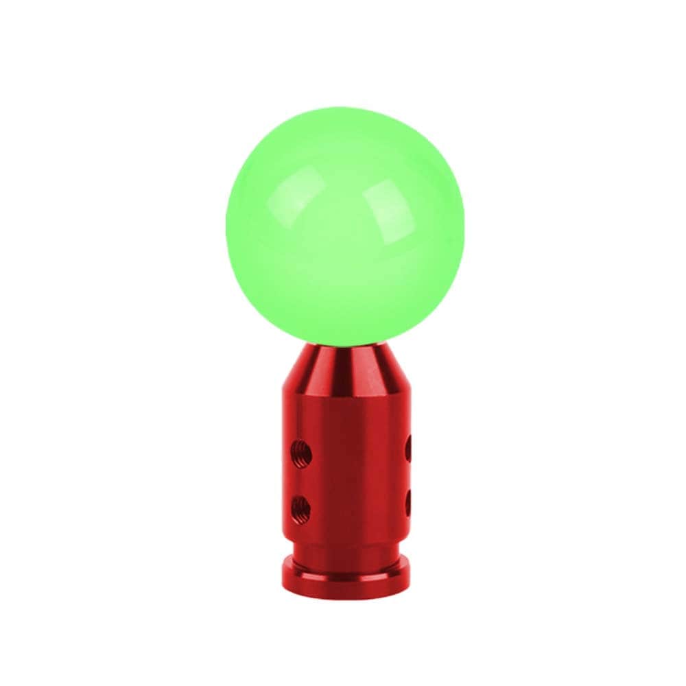 Brand New Universal Glow In Dark Green Round Ball Gear Shift Knob Lever + Red Adapter For Non Threaded Shifters M12x1.25