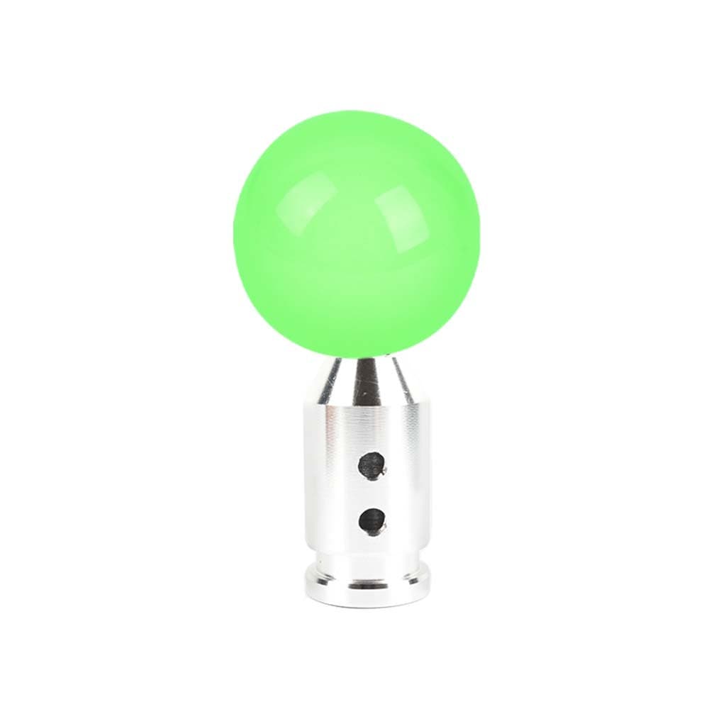 Brand New Universal Glow In Dark Green Round Ball Gear Shift Knob Lever + Silver Adapter For Non Threaded Shifters M12x1.25