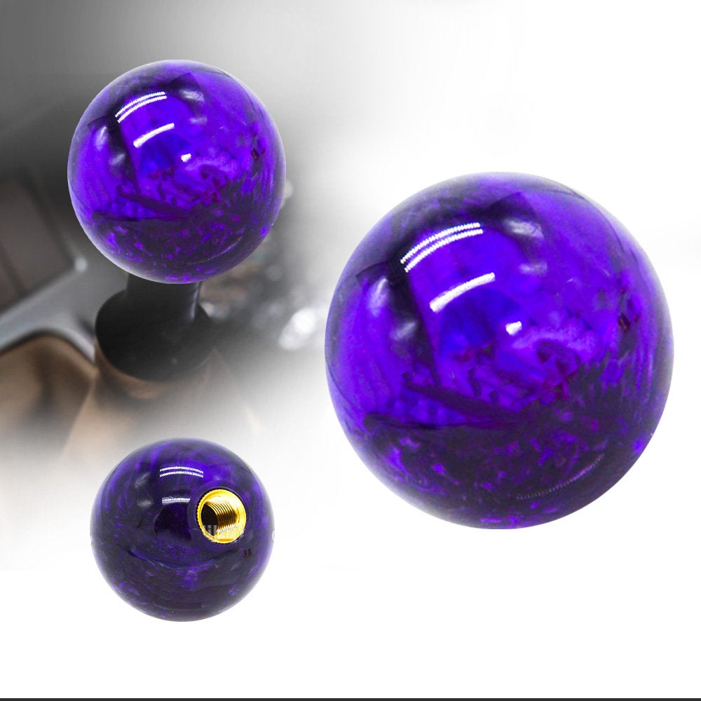 Brand New Universal JDM Pearl Purple Round Ball Gear Shift Knob Lever + Blue Adapter For Non Threaded Shifters M12x1.25