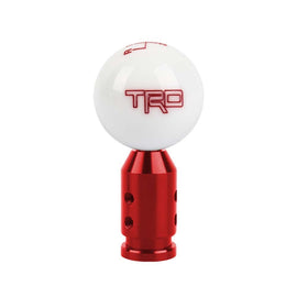 Brand New Universal JDM TRD 6 SPEED White Round Ball Gear Shift Knob Lever + Red Adapter For Non Threaded Shifters M12x1.25