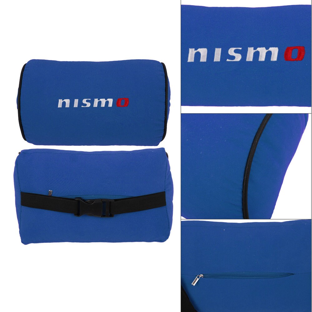 Brand New 2PCS JDM Nismo Blue Fabric Material Car Neck Headrest Pillow Fabric Racing Seat