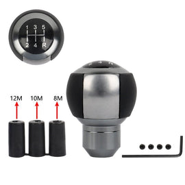 Brand New 5 Speed Leather Round Ball Shape Universal Car Gear Shift Knob Shifter Lever Gray M8 M10 M12