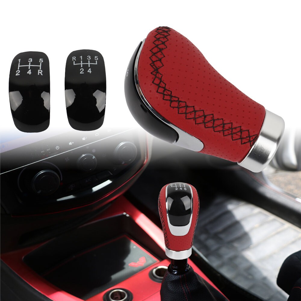 Brand New Universal 5/6 Speed Red Leather Car Manual Racing Gear Stick Shift Knob Shifter M8 M10 M12