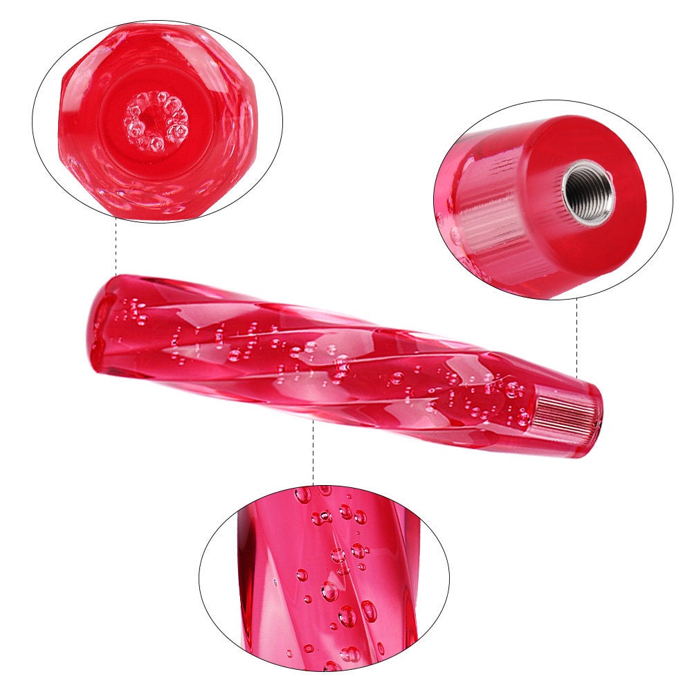 Brand New Universal VIP 200mm Transparent Manual Red Twist Crystal Bubble Racing Gear Shift Knob M8 M10 M12