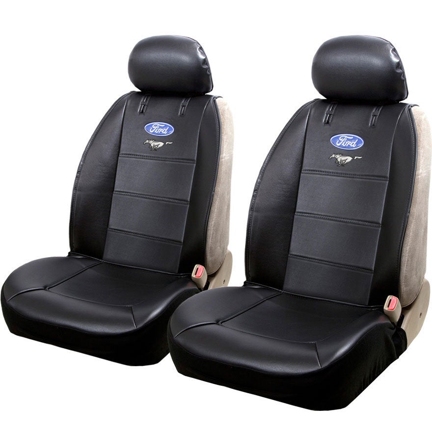 BRAND New 2PCS Universal Ford Mustang Elite Synthetic Leather Car Truck Suv 2 Front Sideless Seat Covers Set + Headrest Cover Also