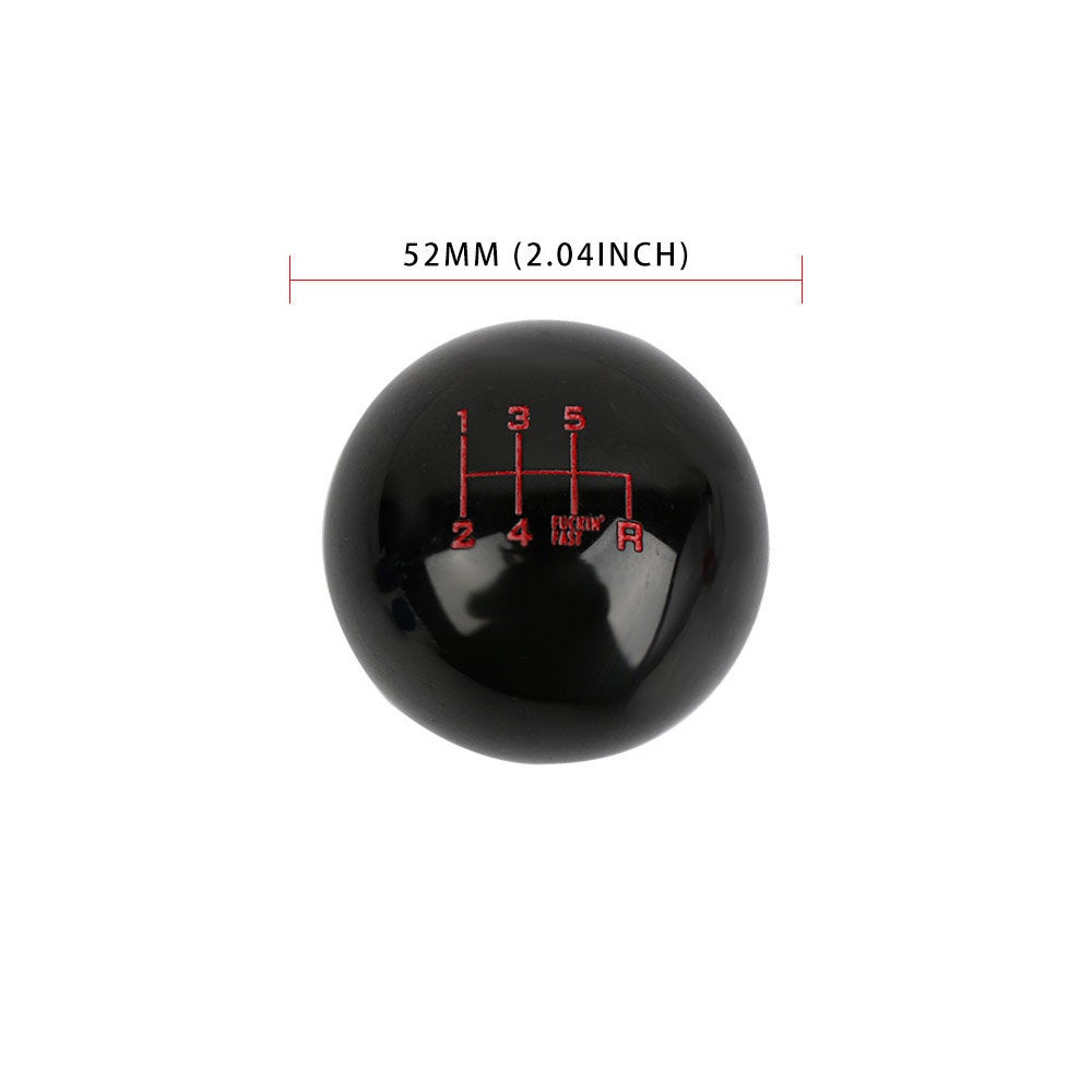 Brand New Universal 6 Speed Fuckin' Fast Round Black Ball Gear Shift Knob Lever + Red Adapter For Non Threaded Shifters M12x1.25