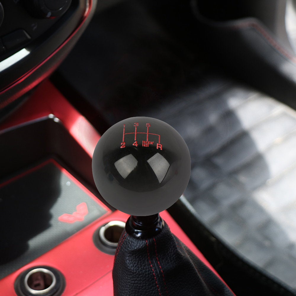 Brand New Universal 6 Speed Fuckin' Fast Round Black Ball Gear Shift Knob Lever + Red Adapter For Non Threaded Shifters M12x1.25