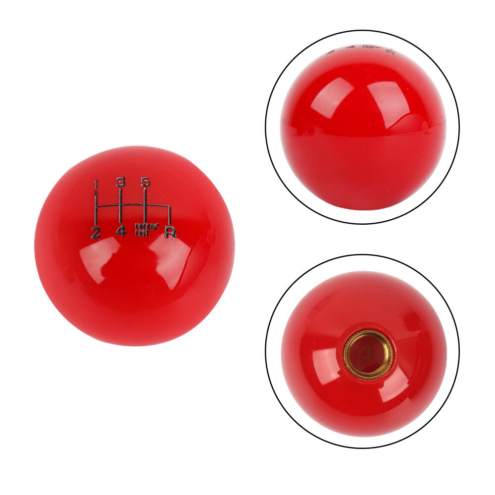 Brand New Universal 6 Speed Fuckin' Fast Round Red Ball Gear Shift Knob Lever + Red Adapter For Non Threaded Shifters M12x1.25