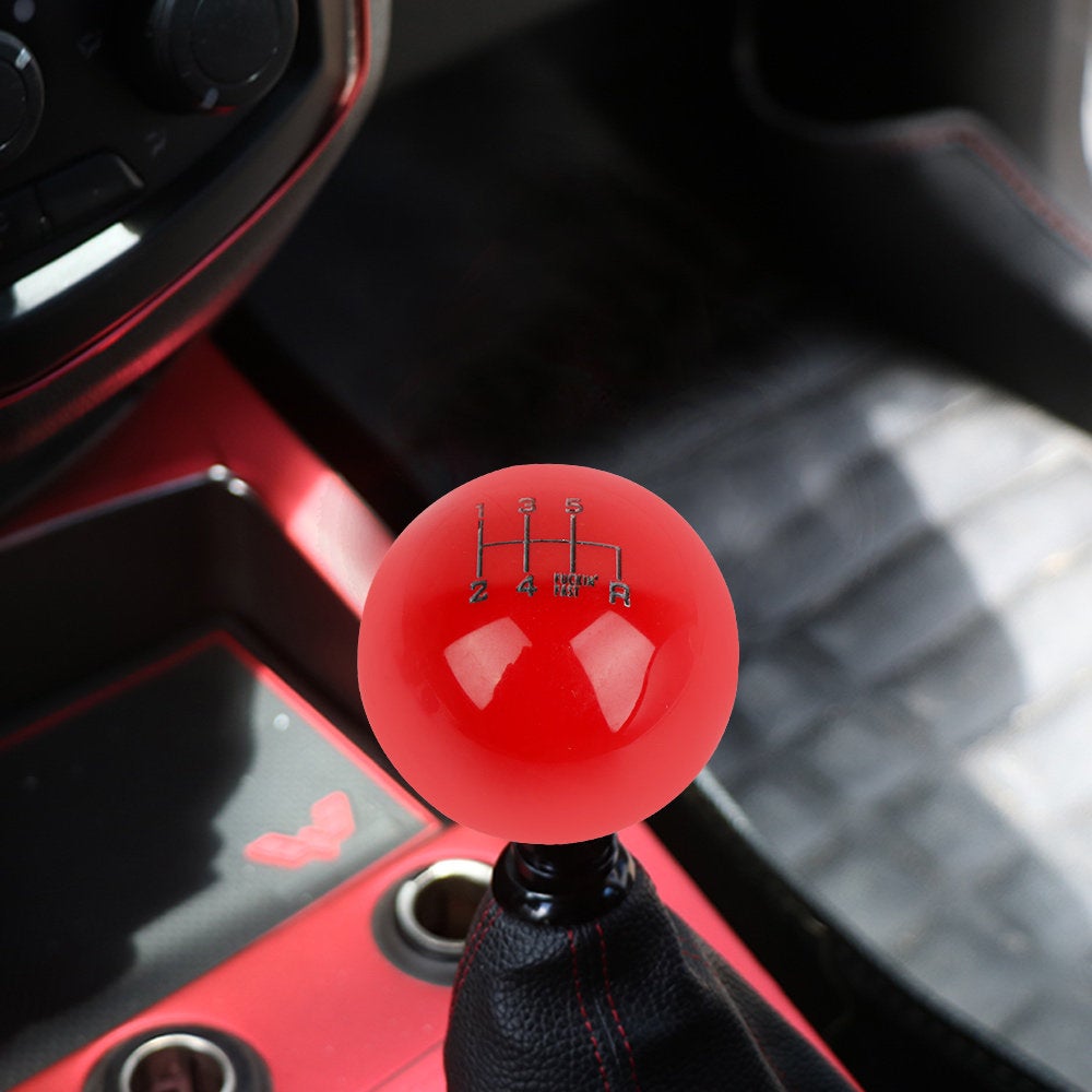 Brand New Universal 6 Speed Fuckin' Fast Round Red Ball Gear Shift Knob Lever + Black Adapter For Non Threaded Shifters M12x1.25