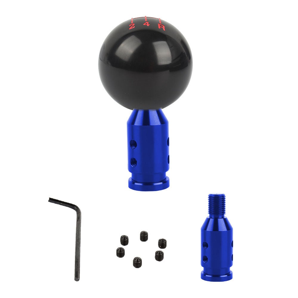 Brand New Universal 5 Speed Fuckin' Fast Round Black Ball Gear Shift Knob Lever + Blue Adapter For Non Threaded Shifters M12x1.25