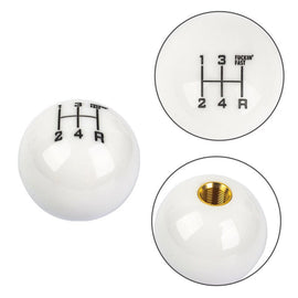 Brand New Universal 5 Speed Fuckin' Fast Round White Ball Gear Shift Knob Lever + Silver Adapter For Non Threaded Shifters M12x1.25