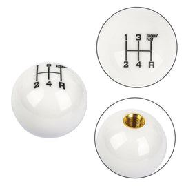 Brand New Universal 5 Speed Fuckin' Fast Round White Ball Gear Shift Knob Lever + Black Adapter For Non Threaded Shifters M12x1.25