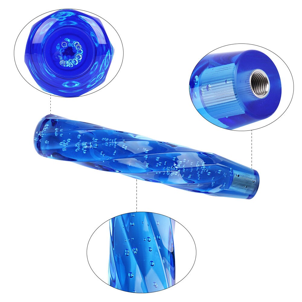 Brand New Universal VIP 250mm Transparent Manual Blue Twist Crystal Bubble Racing Gear Shift Knob M8 M10 M12