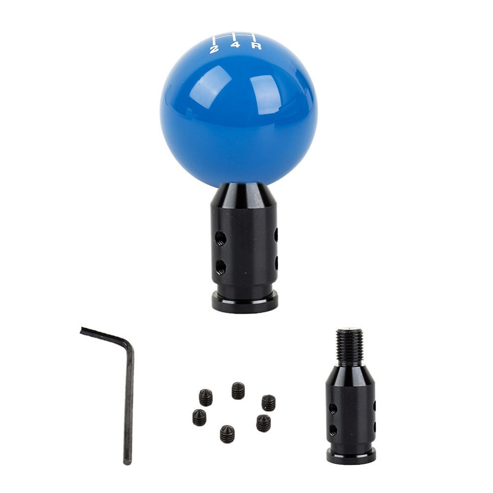 Brand New Universal 5 Speed Fuckin' Fast Round Blue Ball Gear Shift Knob Lever + Black Adapter For Non Threaded Shifters M12x1.25