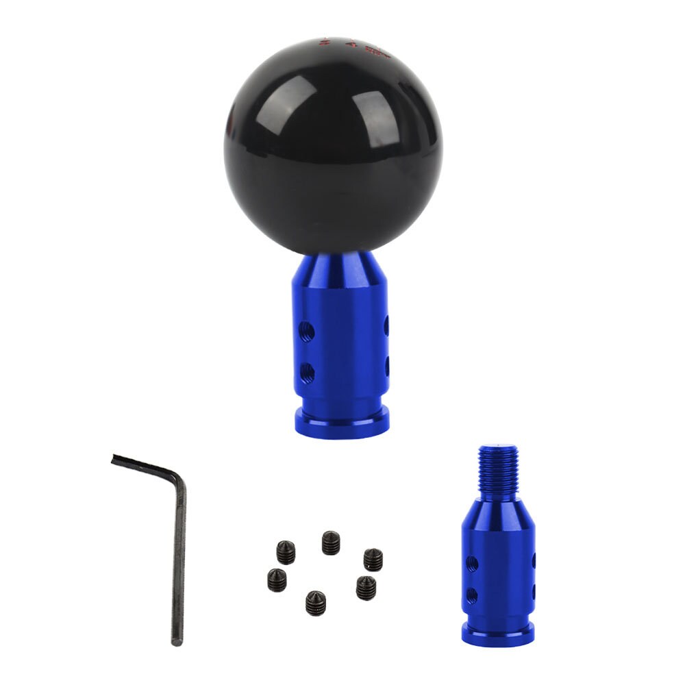 Brand New Universal 6 Speed Fuckin' Fast Round Black Ball Gear Shift Knob Lever + Blue Adapter For Non Threaded Shifters M12x1.25