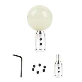 Brand New Universal Glow In Dark Blue Round Ball Gear Shift Knob Lever + Silver Adapter For Non Threaded Shifters M12x1.25